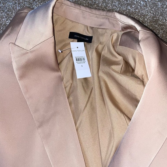 Ann Taylor blazer jacket NEW SZ 8 golden tan sheen double button Career business - Picture 3 of 11